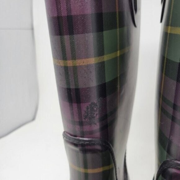 L.L. Bean | Womens Wellies Rain Boots Plaid Purple Green - Picture 12 of 14